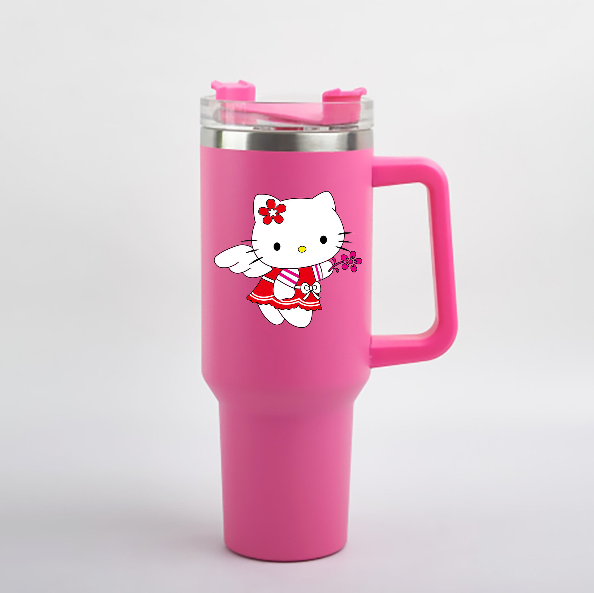 （画像用） Hello Kitty ハローキティ 1200mL車用タンブラー - クリスタルステッカー（プラスチックストロー付き）